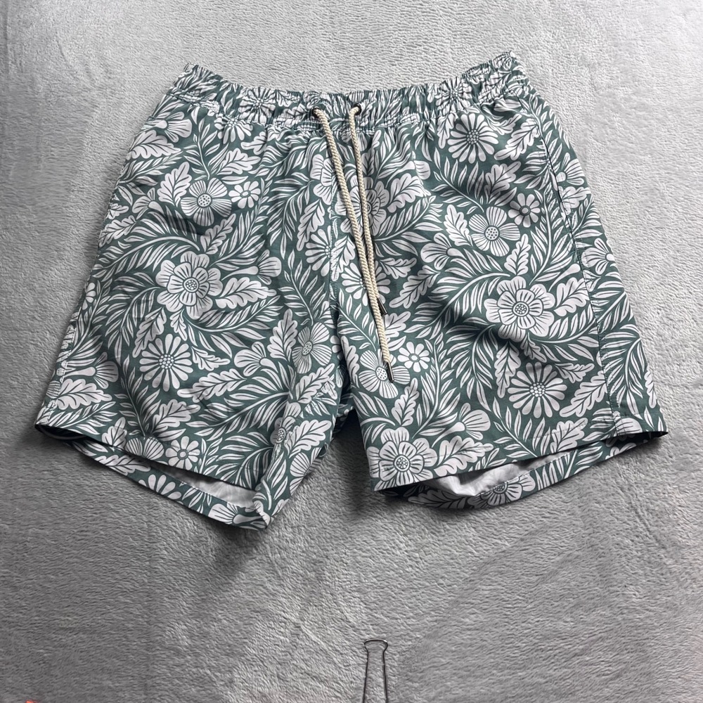 Fair Harbor Mens XL Green Floral Swim Trunks Recycled Stretch Board Shorts‎